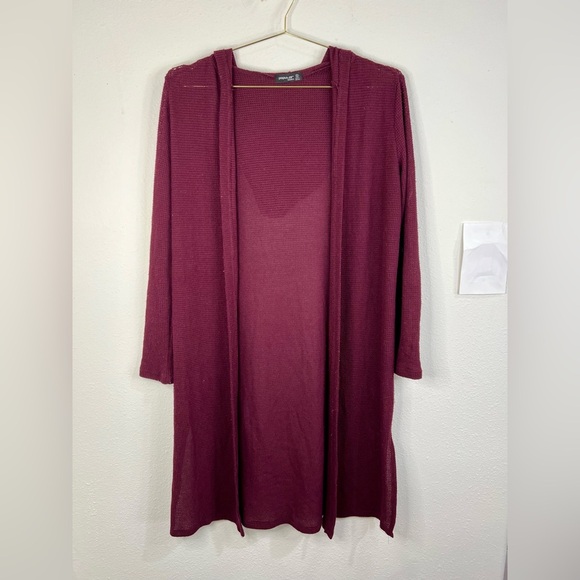 Popular Basics Women's Burgundy Open Front Duster Cardigan Size Small Hooded - Picture 2 of 10